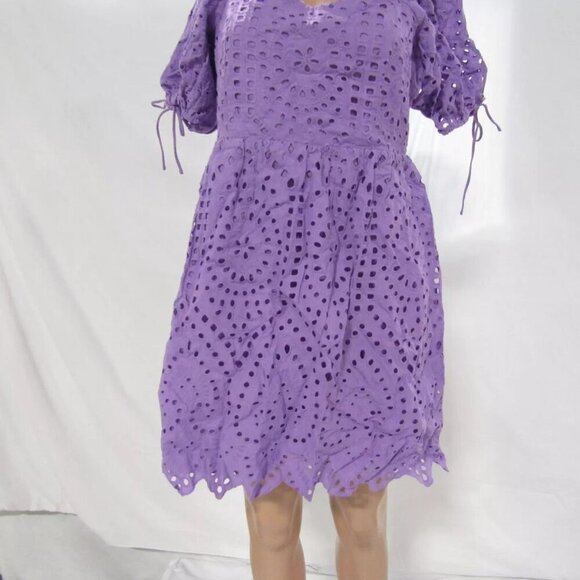 NEW ENGLISH FACTORY Womens Eyelet Scallop Edge Mini Dress Purple Size L - Picture 6 of 14